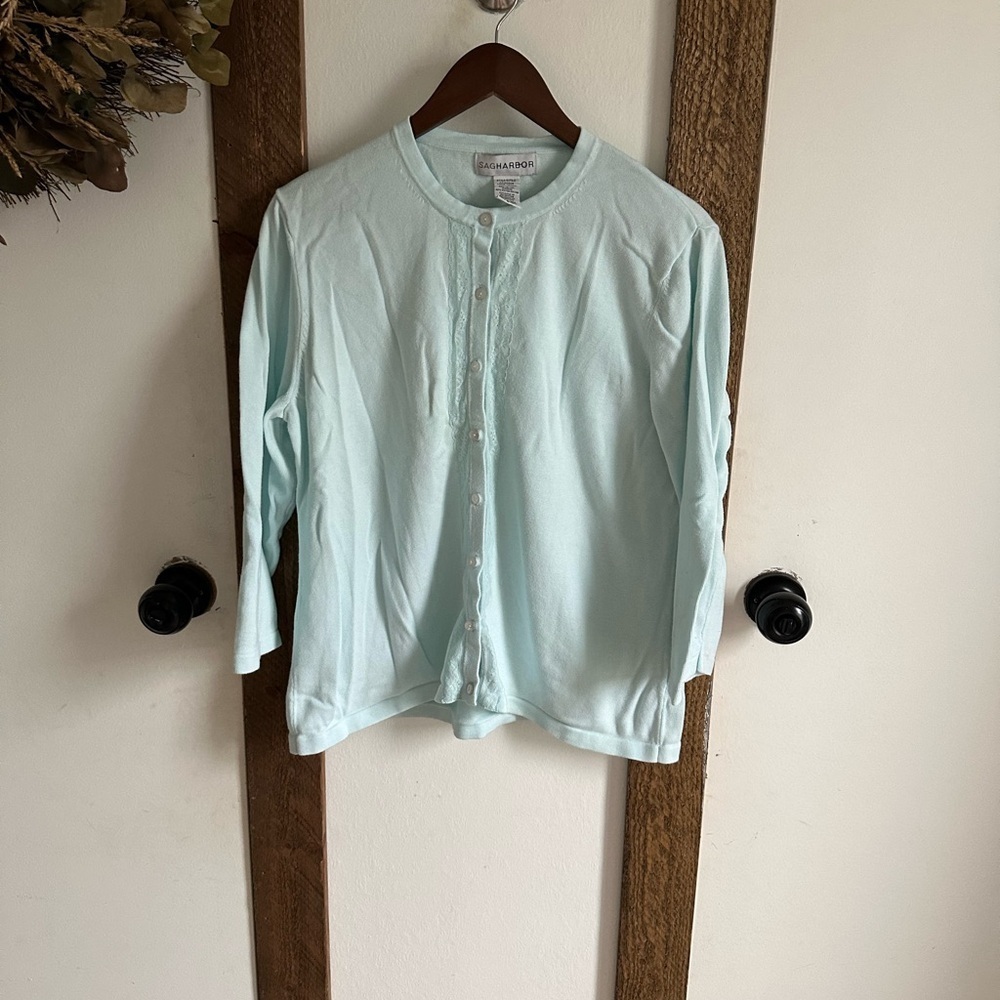 VTG Sag Harbor Women’s Pastel Blue Button Down Cardigan size Large